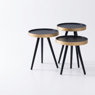 Stylish side table coffee table round wood new black