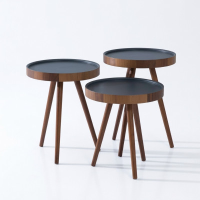 Side table 3x set brown coffee table round nesting table modern luxury