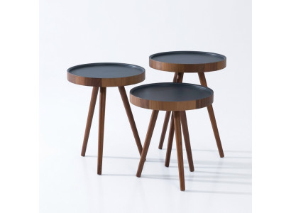 Side table 3x set brown coffee table round nesting table modern luxury