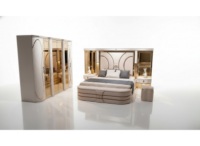 Bedroom set bed 2x nightstands stool luxury new 5-piece design wood