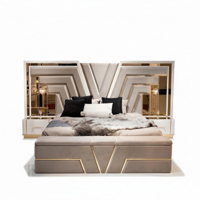 Bedroom set bed 2x nightstands luxury new 3-piece design modern wood