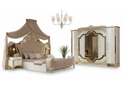 Bedroom set bed 2x nightstands design luxury new 5-piece white