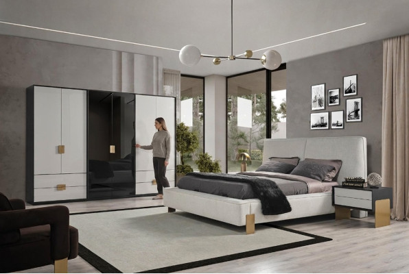 Bedroom set: bed, 2 nightstands, wardrobe, luxury, new, 4-piece, wood