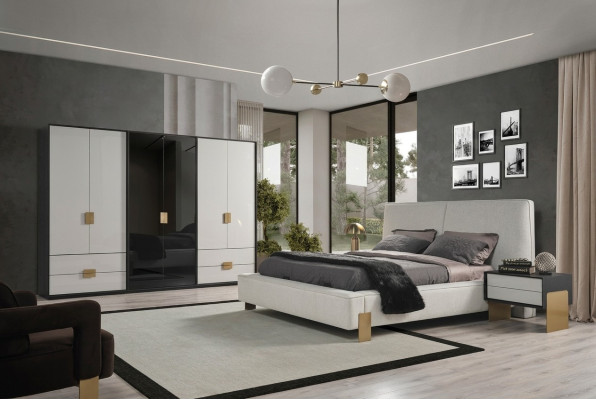 Bedroom set: bed, 2 nightstands, wardrobe, luxury, new, 4-piece, wood