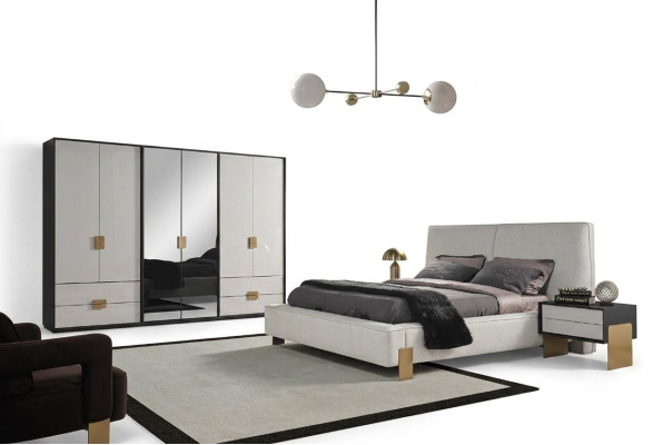 Bedroom set: bed, 2 nightstands, wardrobe, luxury, new, 4-piece, wood