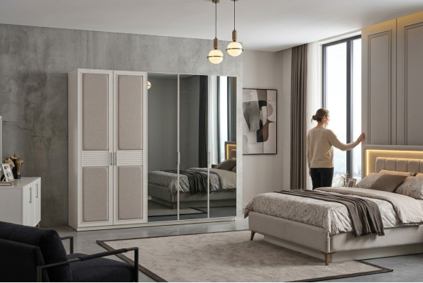 Bedroom set bed 2x nightstands wardrobe luxury new 4-piece