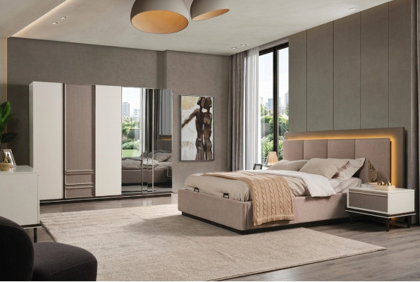 Bedroom set bed 2x nightstands wardrobe luxury new 4-piece