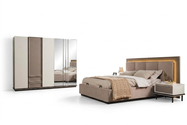 Bedroom set bed 2x nightstands wardrobe luxury new 4-piece