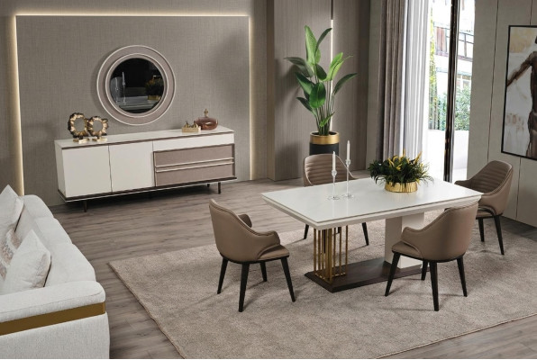 Dining room set, dining group, dining table with 4 chairs, sideboard + mirror 7 pieces