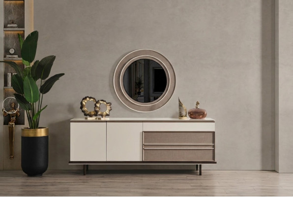 Furniture for dining room with wooden side table and luxury mirror and drawer