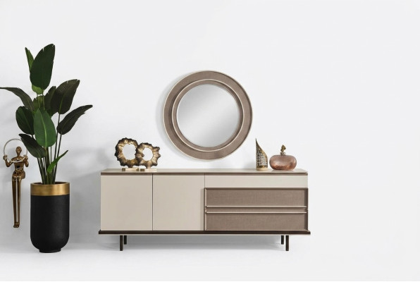 Furniture for dining room with wooden side table and luxury mirror and drawer