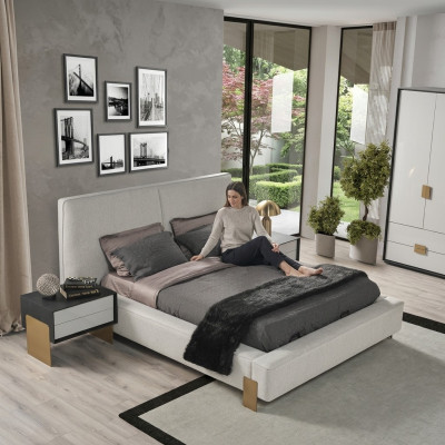 Luxurious bedroom set designer double bed 2x nightstands stylish