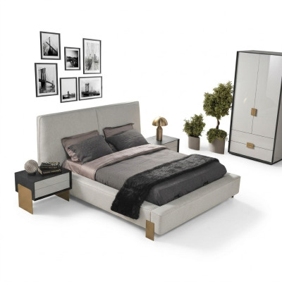 Luxurious bedroom set designer double bed 2x nightstands stylish