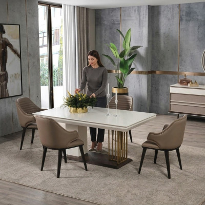Dining room furniture designer dining table 4x chairs complete suite 5-piece set