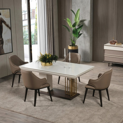 Dining room furniture designer dining table 4x chairs complete suite 5-piece set