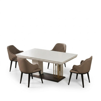 Dining room furniture designer dining table 4x chairs complete suite 5-piece set
