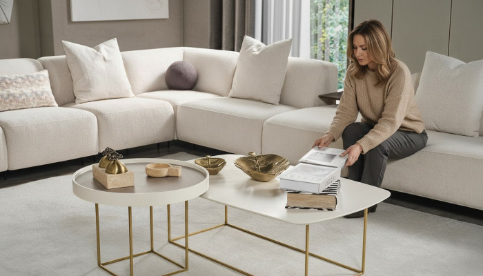 Living room coffee table set designer round table semi-circular stainless steel table