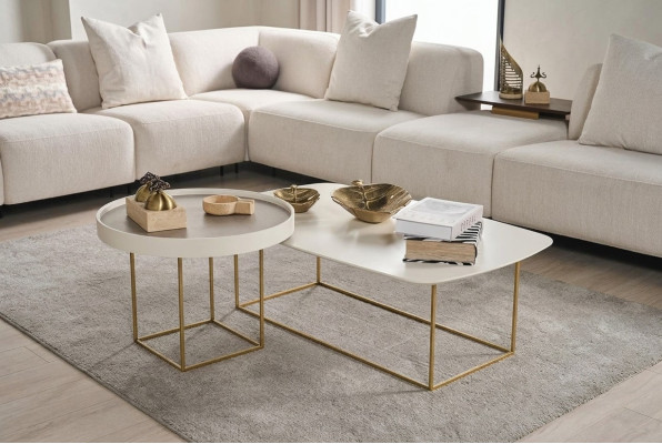 Living room coffee table set designer round table semi-circular stainless steel table