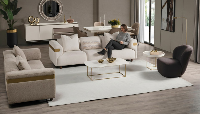 Modern beige sofa set 4+3 seater + armchair living room luxury set 3-piece