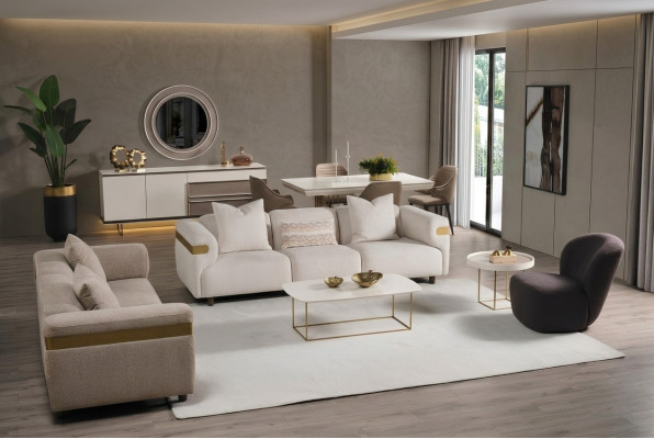 Modern beige sofa set 4+3 seater + armchair living room luxury set 3-piece