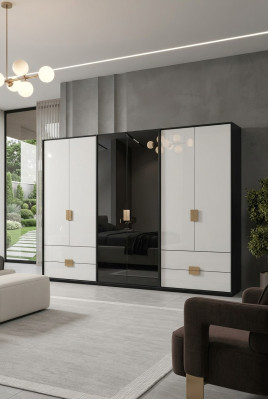 Black and White Bedroom Wardrobe Modern 6-Door Wardrobe