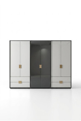 Black and White Bedroom Wardrobe Modern 6-Door Wardrobe