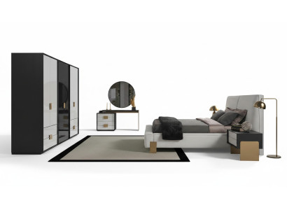Modern bedroom set double bed 2x nightstands dressing table 6-piece set