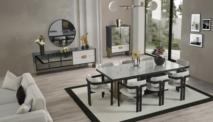 Modern dining set dining table 8x chairs sideboard mirror 11 pieces