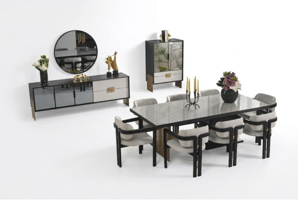 Modern dining set dining table 8x chairs sideboard mirror 11 pieces