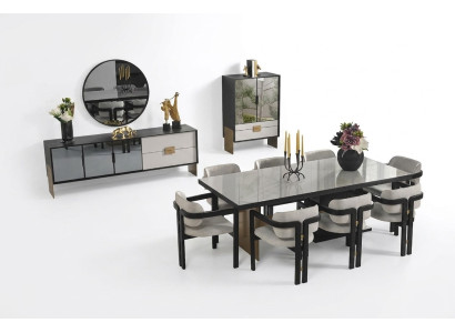 Modern dining set dining table 8x chairs sideboard mirror 11 pieces
