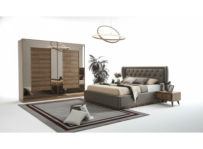 Bedroom set upholstered bed 2x bedside tables wardrobe 4-piece set