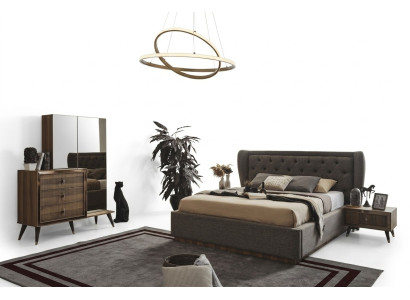 Modern bedroom set designer bed 2x nightstands dresser mirror