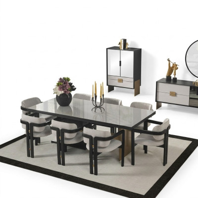 Designer dining set luxury ensemble dining table 8x chairs dining room furniture