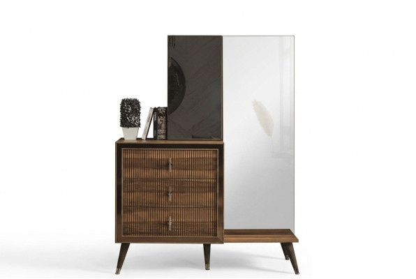 Brown bedroom furniture dresser with mirror luxury wood set 3-door