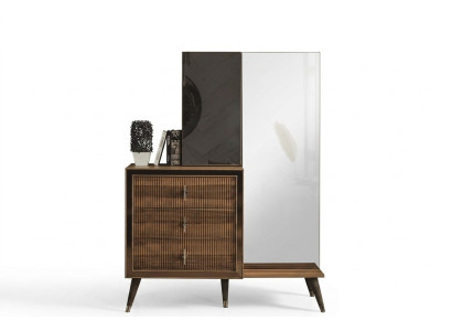 Brown bedroom furniture dresser with mirror luxury wood set 3-door