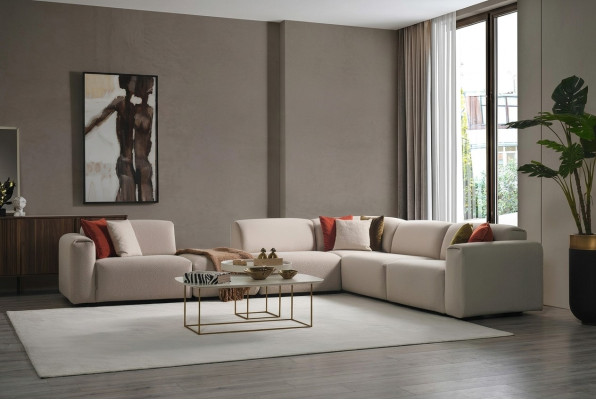 Beige living room sofa designer corner sofa L-shape luxury couch upholstered furniture
