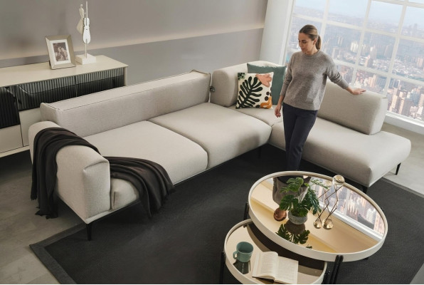 White sectional sofa L-shape designer couch upholstered sofas living room furniture new