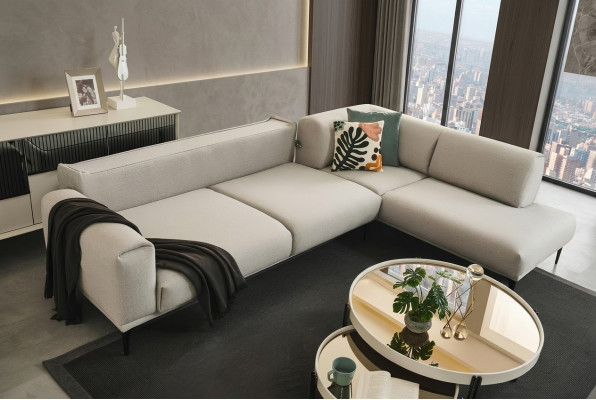 White sectional sofa L-shape designer couch upholstered sofas living room furniture new
