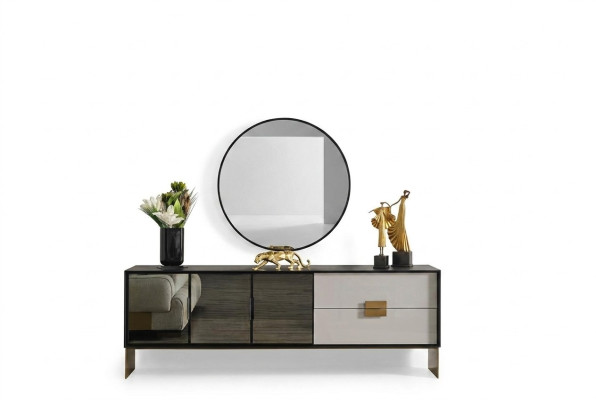 Black Living Room Set Designer Sideboard Luxury Mirror 2-Piece Set New