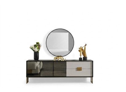 Black Living Room Set Designer Sideboard Luxury Mirror 2-Piece Set New