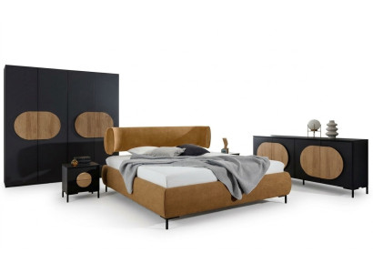 Black-Brown Bedroom Furniture Designer Bed Wardrobe Dresser