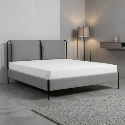 Modern bedroom bed gray double bed metal frame textile beds