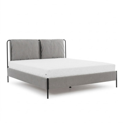 Modern bedroom bed gray double bed metal frame textile beds