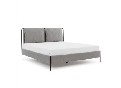Modern bedroom bed gray double bed metal frame textile beds
