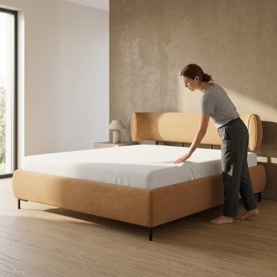 Brown bedroom bed upholstered beds designer wooden frame textile bed