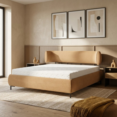 Brown bedroom bed upholstered beds designer wooden frame textile bed