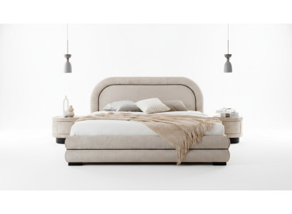 Bedroom set designer beige double bed 2x fabric nightstands