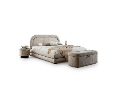 Exclusive beige bedroom set, double bed upholstery nightstands