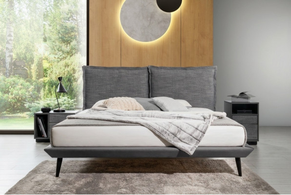 Stylish bedroom gray bed 2x nightstands luxury beds 3-piece set