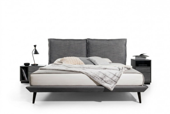 Stylish bedroom gray bed 2x nightstands luxury beds 3-piece set